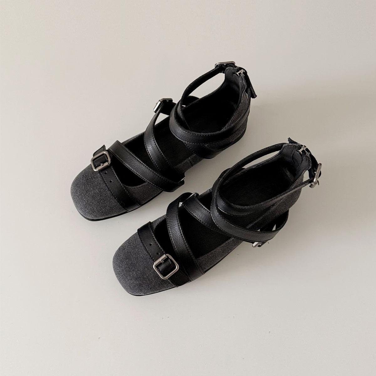 

Юэю ретро универсальные квадратный носок нишевый крест пряжка ремень спортивная подошва балетки женские универсальные туфли-лодочки 39 чёрный