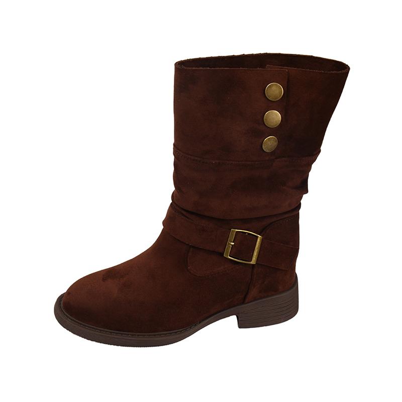 

Модные Стильные Ботинки Миди с Металлическим Носком, Замшевые с Волосами, на Мягкой Подошве, Нескользящие, Износостойкие, на Квадратном Каблуке 40 коричневый