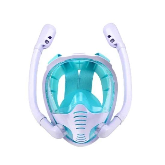 Full Face Snorkeling Mask 180° Panoramic Silicone Dry Top Snorkeling Goggles 2 Snorkeling Tube Leak Proof