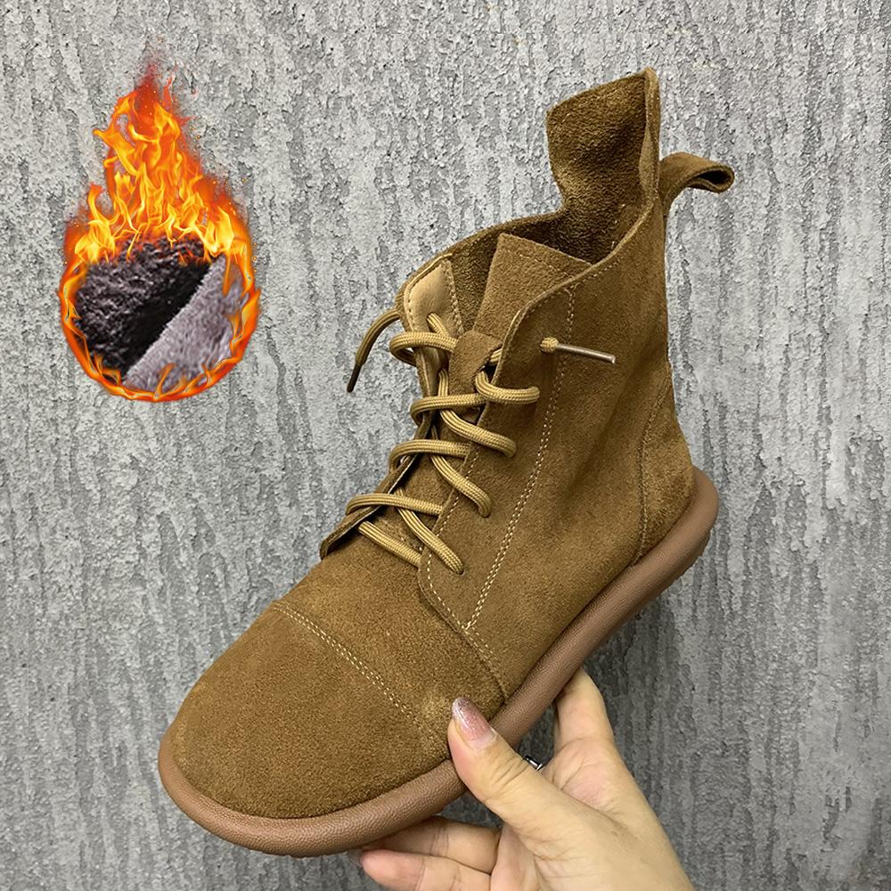 

Кожаные женские ботинки на шнуровке, осенне-зимние ботильоны большого размера, повседневные ботинки на плоской подошве, нескользящие, теплые меховые зимние ботинки, плюшевая женская обувь 38