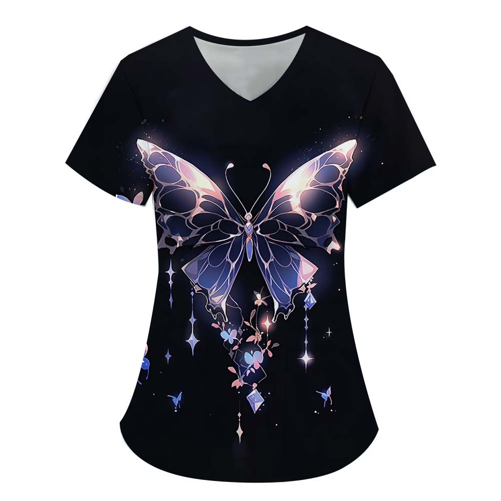 Butterfly Element 3D Digital Printed Women's Personalized and Fashionable Round Neck Short Sleeved T-shirt