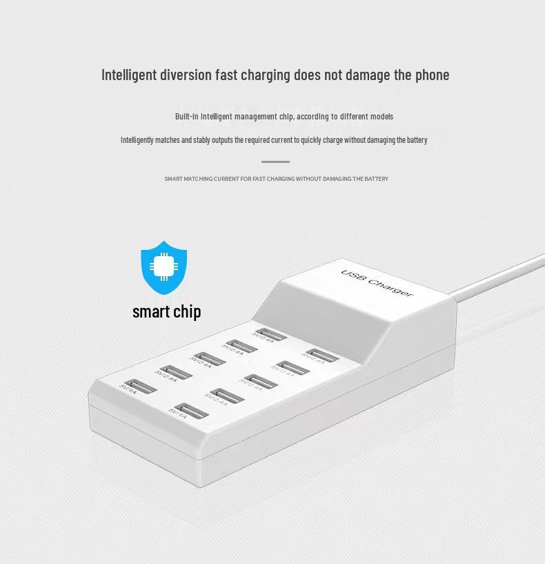 Multi-Port USB Charger: 10-Port Fast Charging Universal 5V Phone Charger