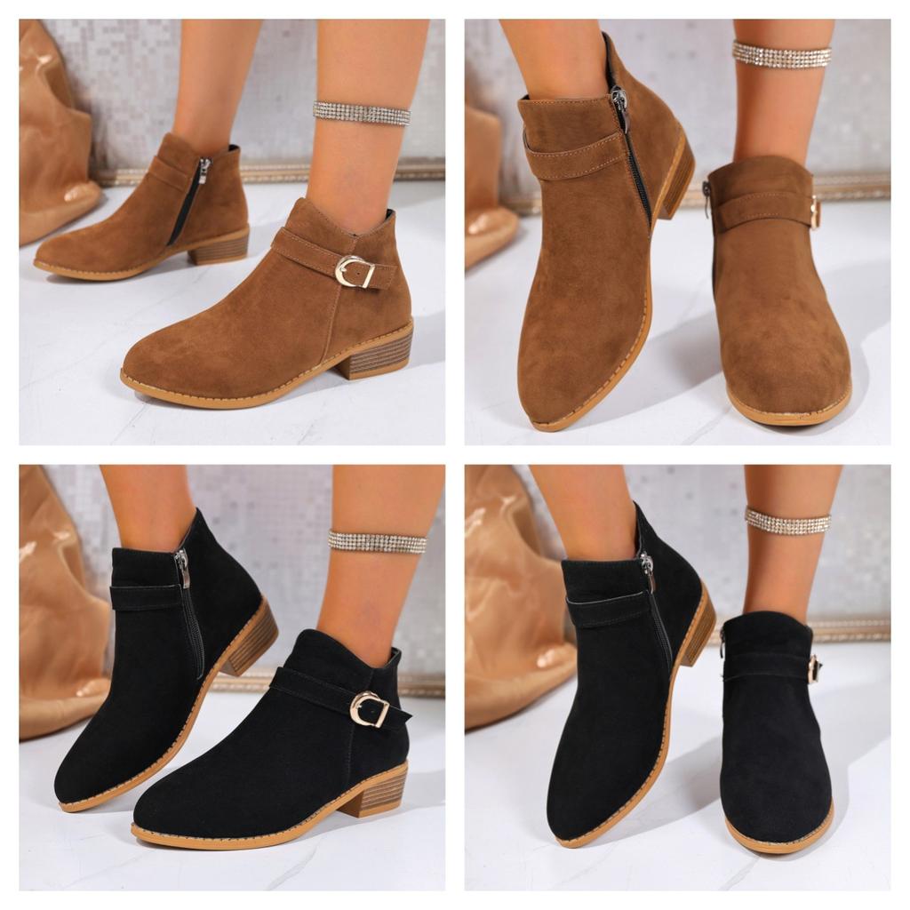 Foreign Trade Large Size Pointed Square Heel Chelsea Boots 2025 Autumn New Metal Buckle Suede European and American Outer Wear Women's Boots