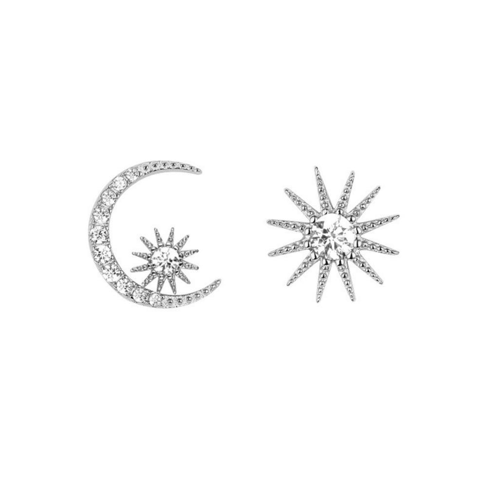 Star Moon Earrings Women Asymmetrical Elegant Pure Silver Earrings Fashion Jewelry