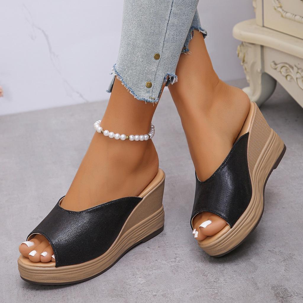 Fashion Shoes Woman 2025 Slippers for Swimming Pool Wedge Peep Toe Round Headed Sequin Design Comfortable Beach Shoes Size 35-43