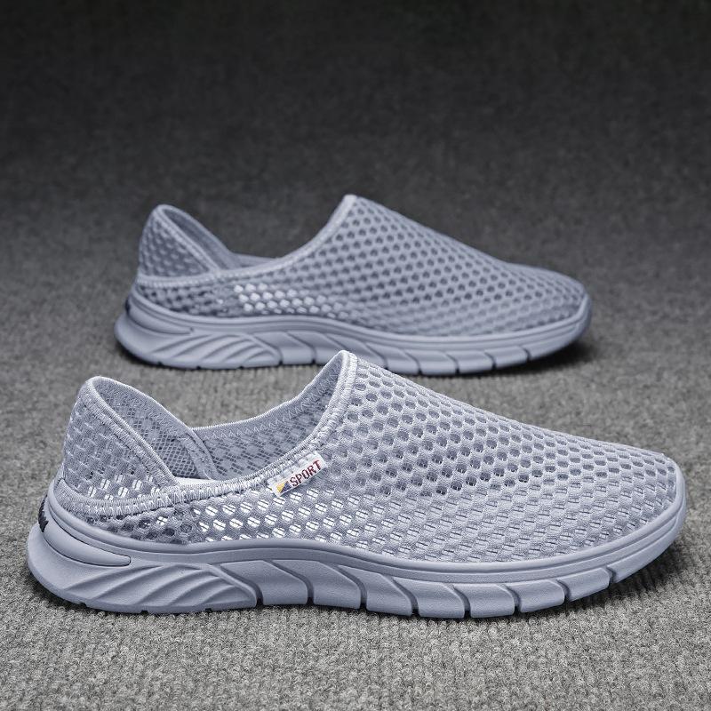 Letnie męskie buty do biegania na co dzień z miękką podeszwą, lekkie i oddychające, puste, dwa rodzaje półprzeciąganych siateczkowych butów