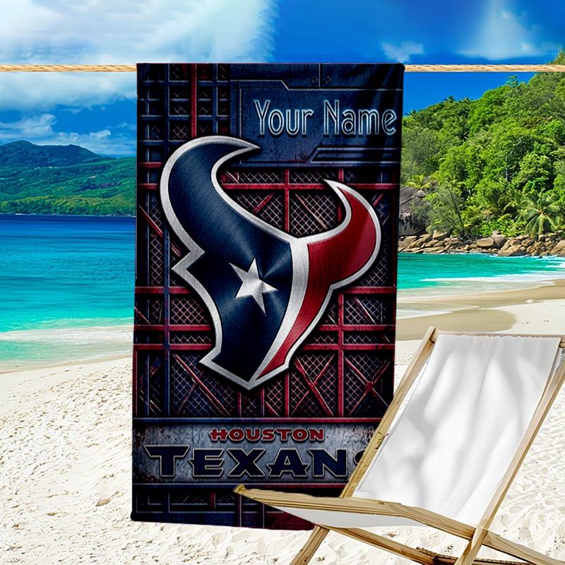 Custom Name Beach Towel Basketball Texans Logo Beach Towel, Soft Microfiber, Gift for Her/Him, Birthday, for Pool, Beach, Travel, Fan Gifts