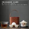 Ceramic travel tea set, one pot, three cups of Kuaike cup, outdoor round road car portable camping Kung Fu tea set