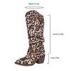 Fashion Plus Size Leopard Print Knee High Boots for Women Chunky High Heels Slip On Long Boots Woman Autumn Winter Fashion Party Shoes