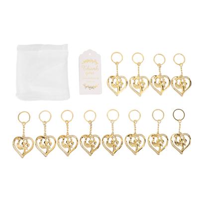 12 Pcs Baby Shower Favors Heart Shaped Keychain Zinc Alloy Gold Baby Shower Favors Keyring with Orga