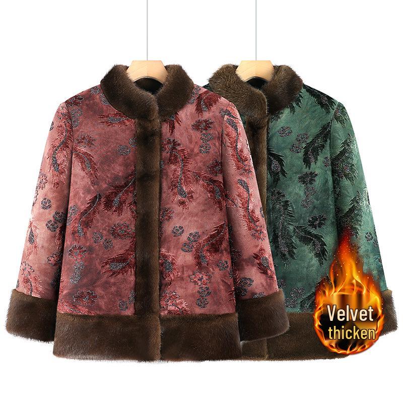 Women's Fur-lined Double-sided Winter Coat for Middle-aged & Elderly - Chinese Style, Warm Velvet