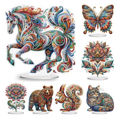 Rund+Spezielle Form Tischplatte Diamantmalerei Ornamente Kits Wunderschöne Eichhörnchen Schreibtisch Diamantkunst Kits für Büro Schreibtisch Dekoration