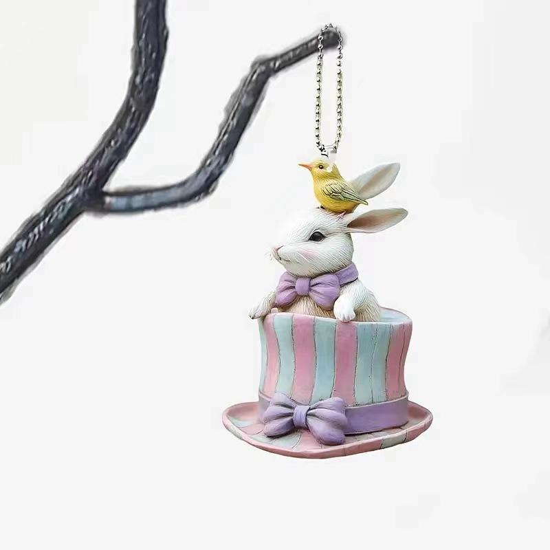 Easter Cute Bunny Acrylic 2D Pendant Keychain Accessory  For Car Rear View Mirror Backpack Porch Decoration Craft Gift