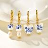 Vnox Blue White Ceramic Flowers Drop Dangle Earrings For Women, Stainless Steel Hoop Huggies Earring, Vintage Aesthetics Jewelry