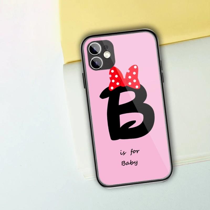 Cute Alphabet Letter Flower Phone Case For IPhone 13 12 11 XS X 8 7 6 Plus Mini Pro Max SE 2022 Black PC TPU Glass Phone Cover