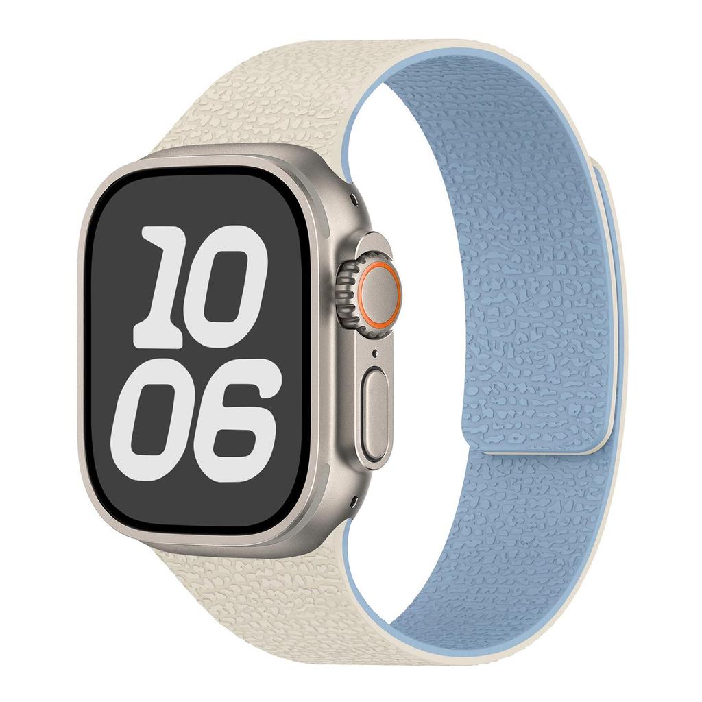 Compatible with Apple Watch Bands Series 1-11/Ultra 1-3/SE3 Lychee Pattern Soft Magnetic Silicone Strap.