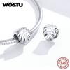 WOSTU 100% 925 Sterling Silver Monstera Deliciosa Beads Plant Charm Fit Original Bracelet Pendant Fashion Wedding Jewelry CTC141