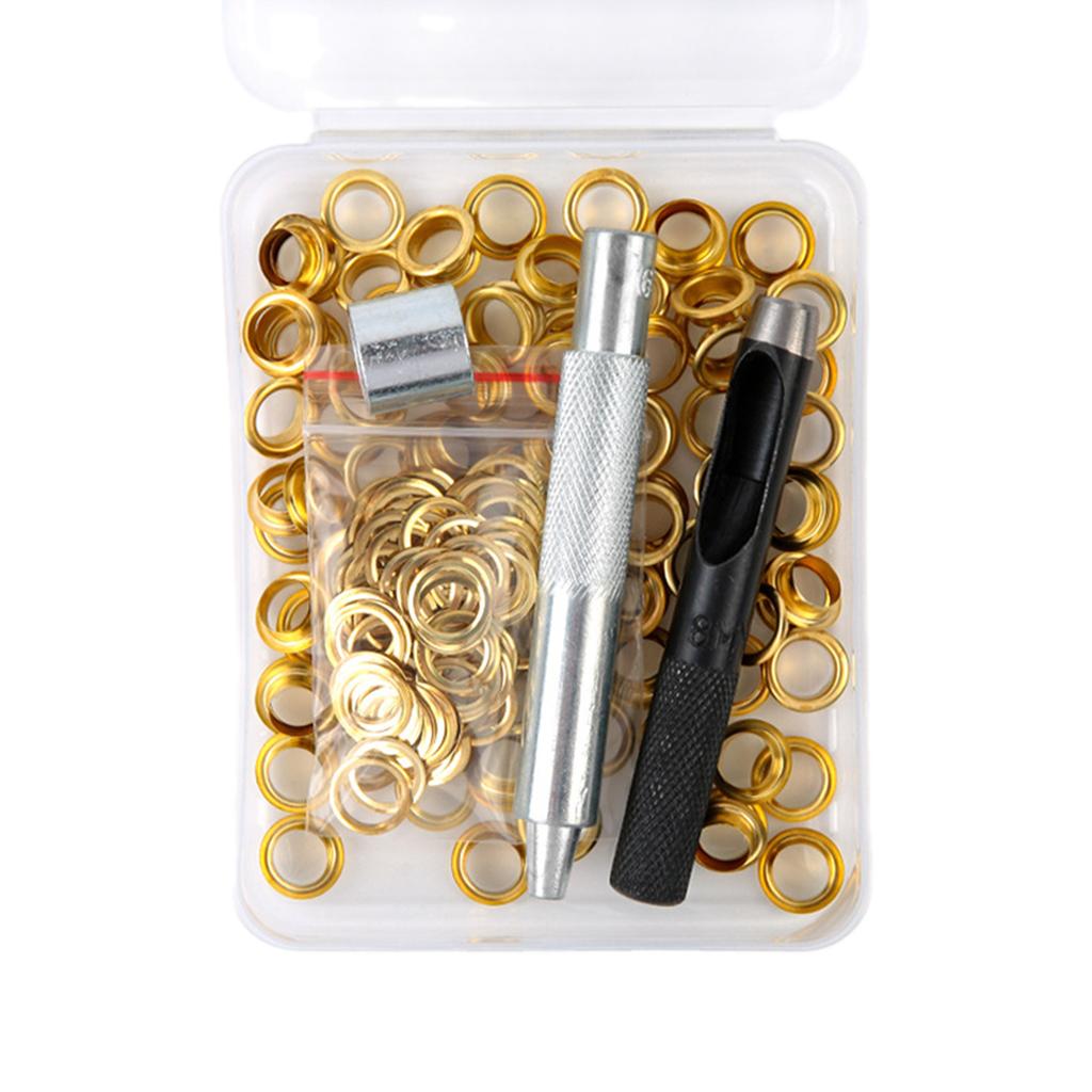 100Pcs 6mm/8mm/10mm Metal Grommets Kits Eyelet Punch Set Metal Eyelets and Grommet Sets for Leathers/Fabric/Belt/Shoes