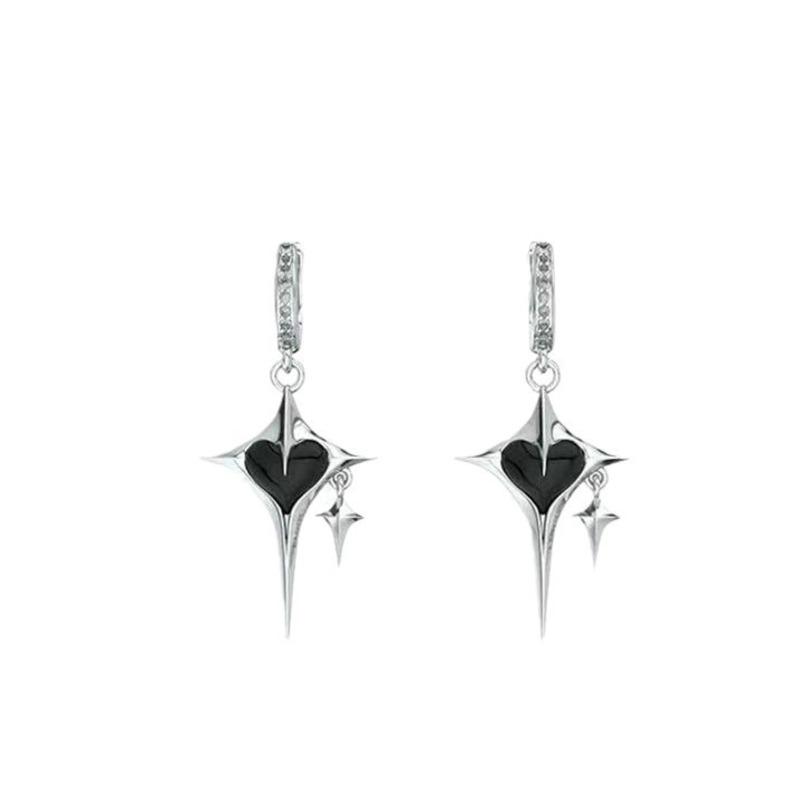 Gothic Black Star Drop Earrings Punk Crystal Heart Dangle Earrings Fashion Creative Ear Buckle Women Party Jewelry Accessories