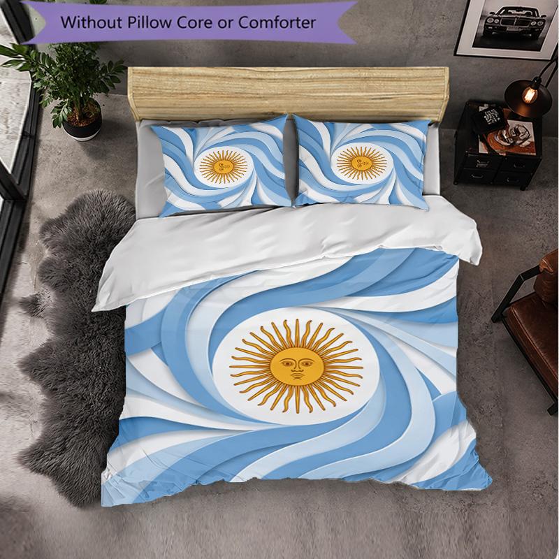 Argentina Football Pattern 3 Pieces Bedding Set Soft Microfiber Duvet Cover with Pillow Cases for Bedroom