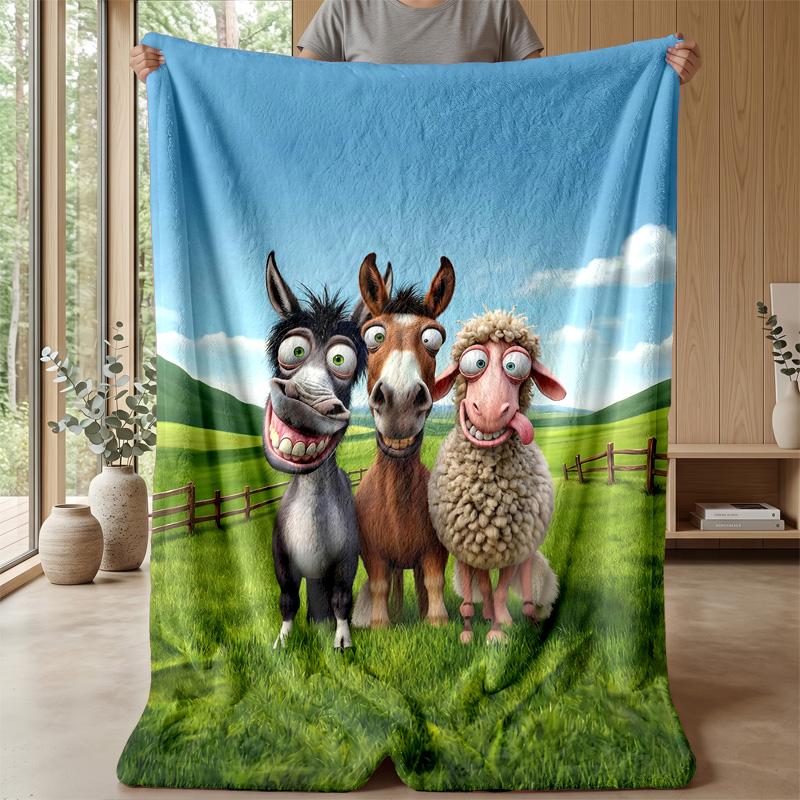 Farm Animal Friends Theme Blanket Lightweight Warm Flannel Blanket Decorative Throw Blanket for Home Decoration