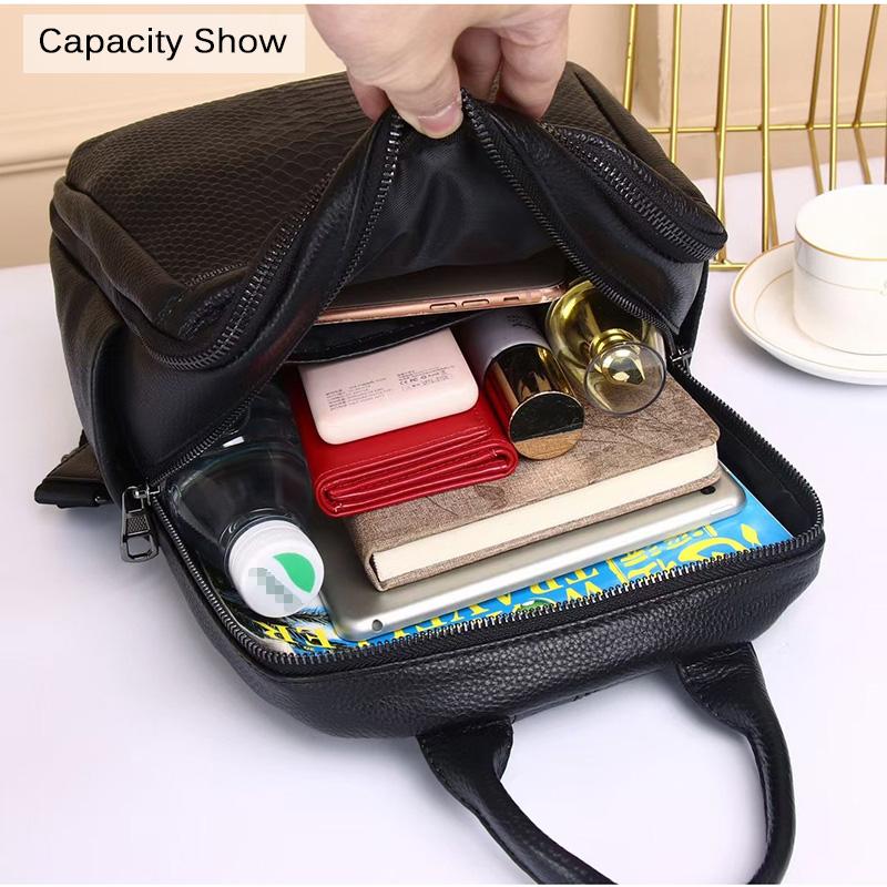 Medium Women Backpacks Genuine Leather Daypack Luxury Snake Pattern Backpack For Outdoor Traveling Commute Serpentine School Bag