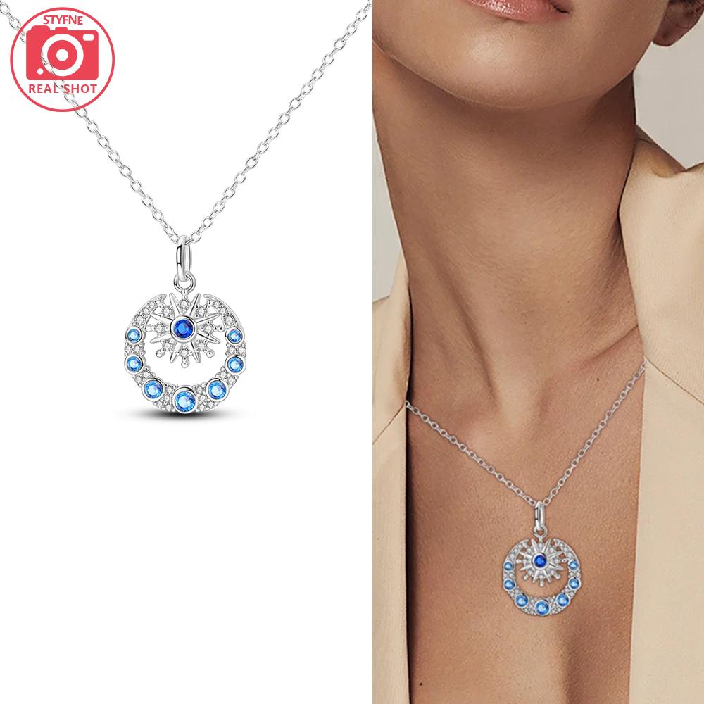 Authentic copper Necklaces Starry Sky Pendant Blue Zircon Moon Star Shape Heart Necklaces Women Jewellery Classical Anniversary Gift