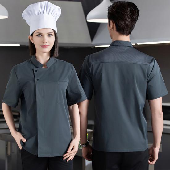 Chef Uniform Sweat-Wicking Stain-Resistant Washable Snap-Button Stand-Up Collar Work Clothes Restaurants Hotels Clubs Chef Coat