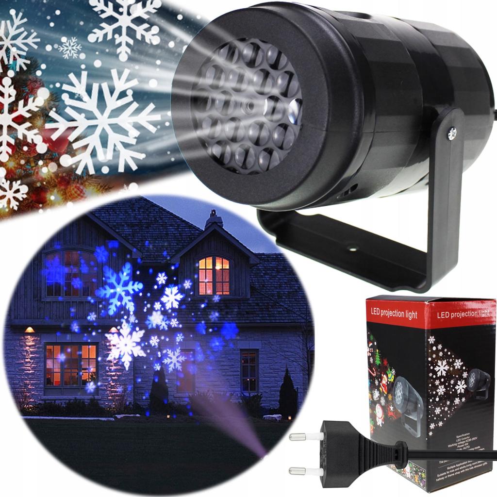 Prjektor Świąteczny Rzutnik Laserowy Led Na Dom Śnieżynki Rgb Wzory