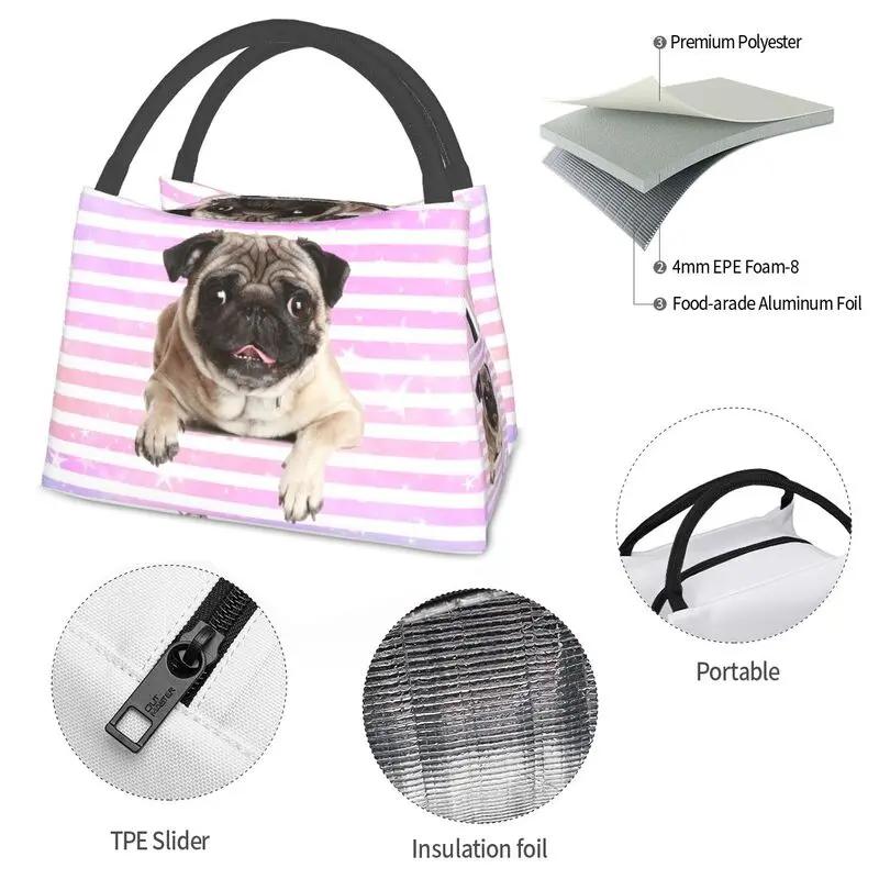 Lovely Pug Dog Insulated Lunch Tote Bag for Women Portable Cooler Thermal Bento Box Outdoor Camping Travel