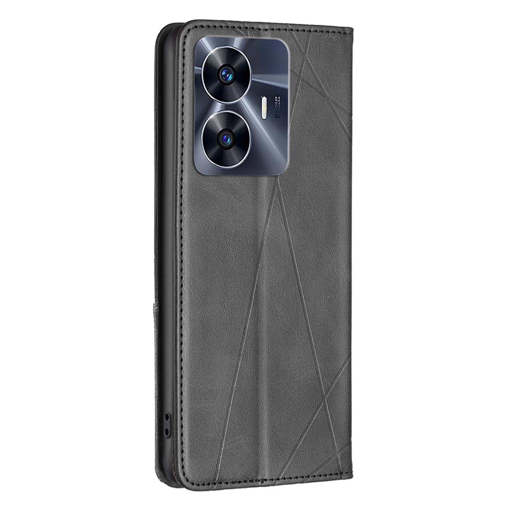 For Realme C55 Splicing PU Leather Card Holder Phone Shell Imprinting Pattern Cell Phone Stand Case