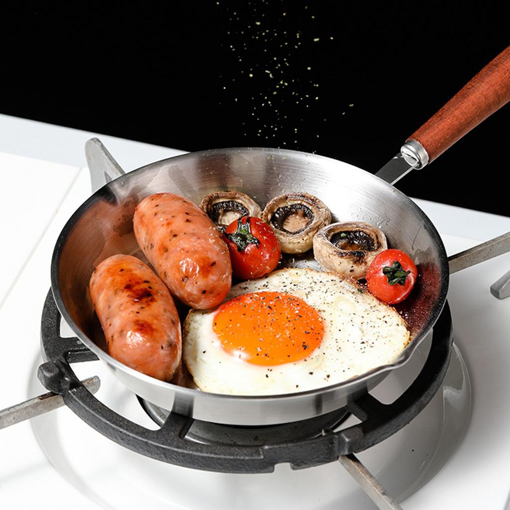 Edelstahl Bratpfanne mit Holzgriff Küchenkochgeschirr Eierbratpfanne Butterwärmer Antihafttopf für alle Herdarten