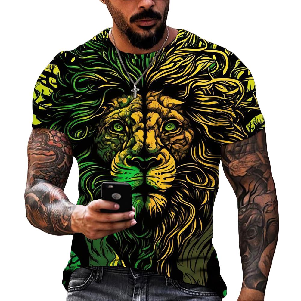 Herr Sommar Lejontryck Kortärmad Lejon Grafiska T-shirts Herr Sommarkläder T-shirt Herr Kortärmade T-shirts