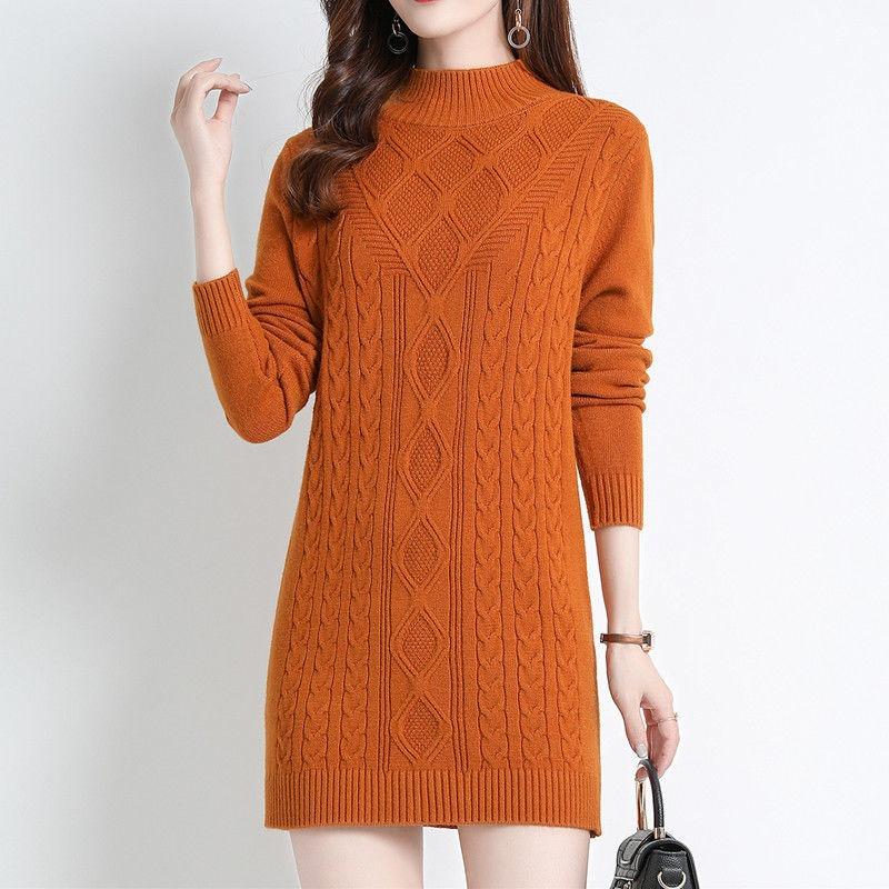 Autumn Winter Mid-length Sweater Long Bottoming Shirt New Mother Middle-aged Elderly Hip-covering