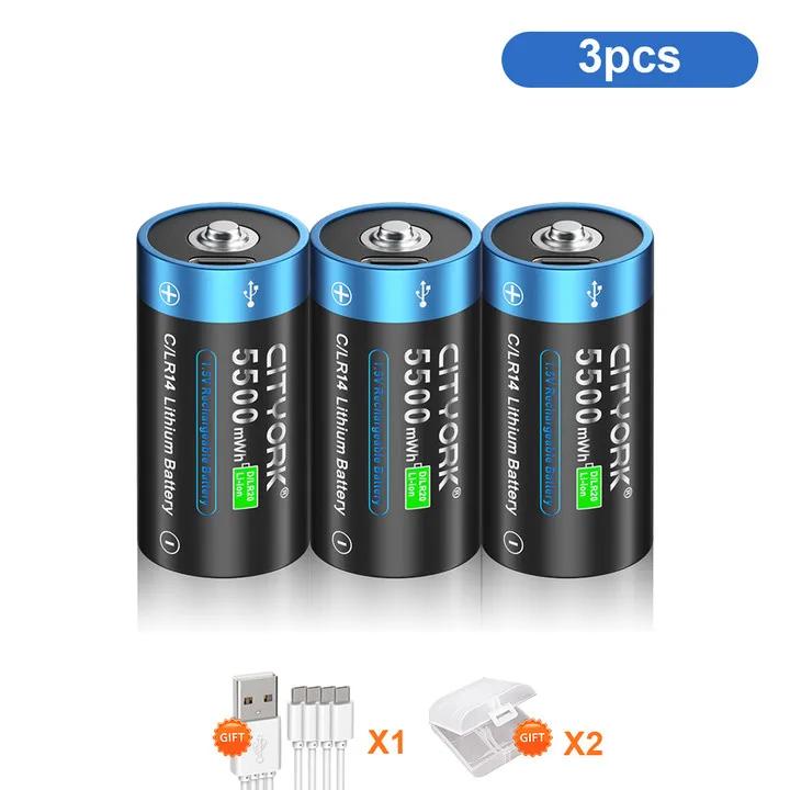 Cityork 1,5 VC Rozmiar Akumulator Typ C Ładowanie USB R14 LR14 Akumulator litowo-jonowy C Akumulatory do latarki Kuchenka gazowa