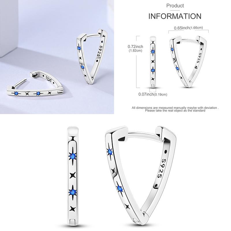 Sparkling Women Hoop Earrings 925 copper Heart Shape Star Moon Round Blue Zircon Fit Origina Drop Earrings Zircon Holiday gifts