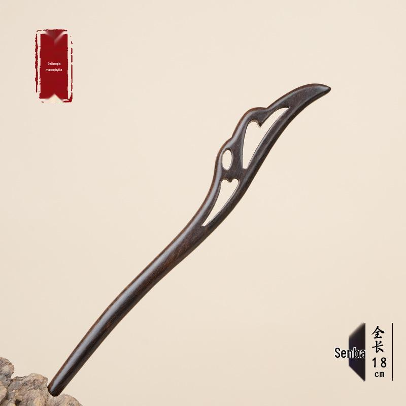 High-End Natural Ebony Wood Hairpin - Extended Chinese Ancient Style Black Hair Bun Accessory