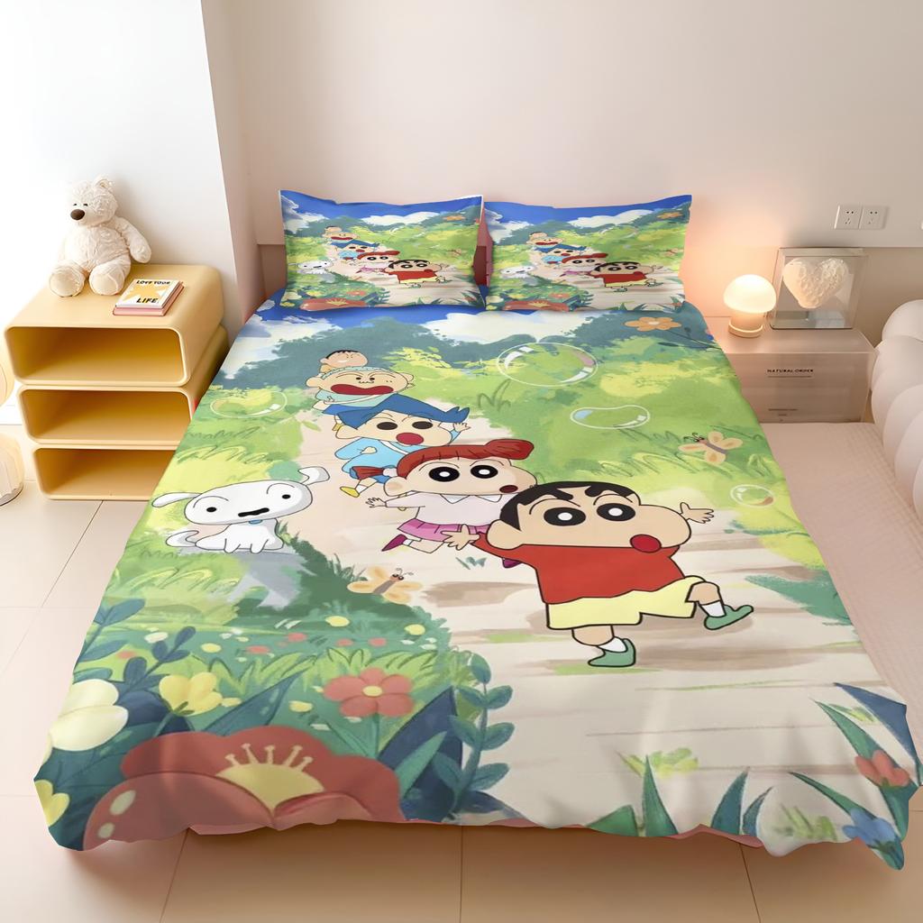 Crayon Shin-Chan 3-Piece Children'S Bedroom Set - Duvet Cover & Co-Branded Mattress Bedding With Printed Design For Kids Home
