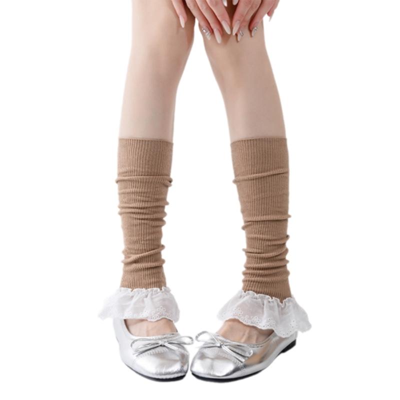 Girls Lolitas Knit Long Socks Ruffle Flared Leg Warmers Harajuku Bootie Socks Spring Summers Warm Ankle Heap Socks