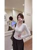 Kumikumi Pure Desire White Lace-Up V-Neck T-Shirt for Women - Autumn Slimming Casual Top