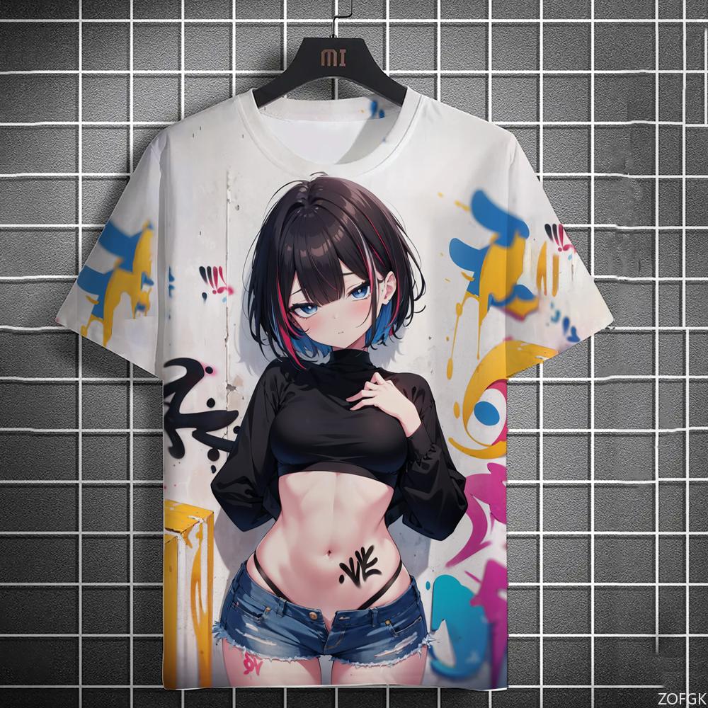 2025 Men s T-shirt Anime Character Graffiti T-shirt 3D Sexy Beautiful Printed T-shirt 4XL