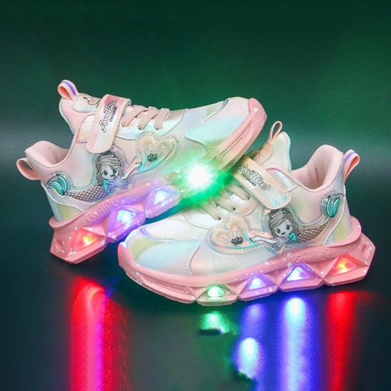 Kids Sneakers Toddler Sports Shoes with Lights Breathable Anti-skid Princess Shoes Children Running Trainers