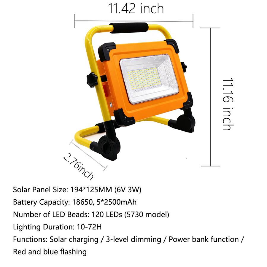 Portable LED Solar Work Light: Outdoor, Camping, Emergency, Super Bright, Rechargeable.
