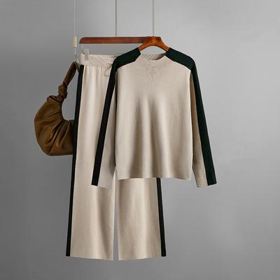 Ensemble pull à manches longues et pantalon pour femme, ensemble deux pièces, col mi-haut, couleur, épissure de Collision, mode, automne et hiver