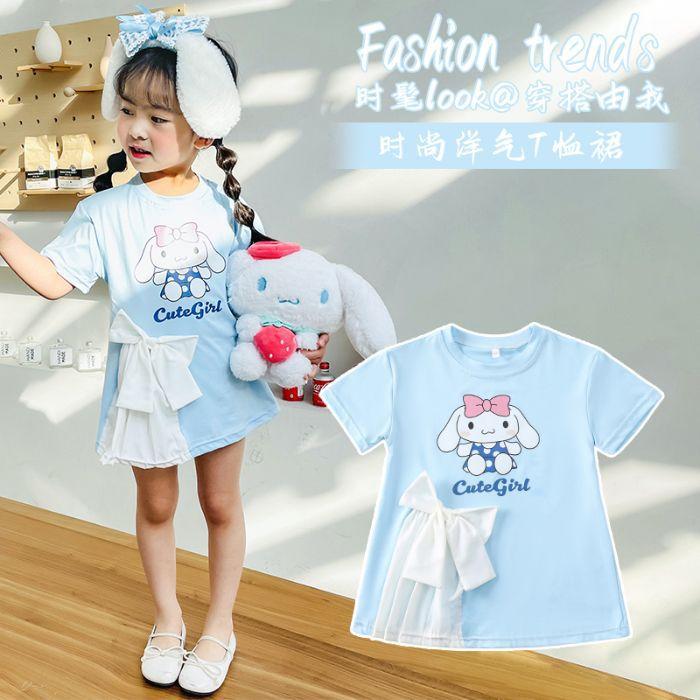 Girls Summer Short Sleeve Bow Princess Dress Cute T-Shirt Dress