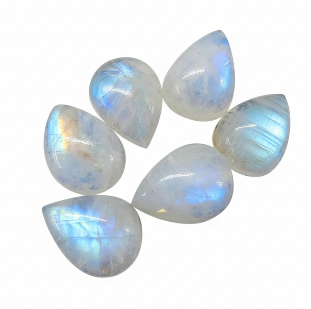 Rainbow Moonstone Pear Gemstones - Natural Blue Flash Cabochons for Jewelry Making