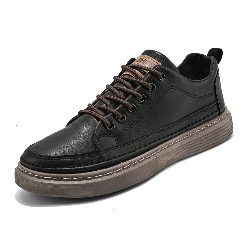 Men's leather surface casual bottom top board shoes men's four-season men's idle shoes labor insurance shoes small black