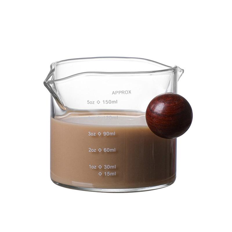 

Деревянная шарообразная ручка, двухстворчатый стеклянный стакан для молока, кофейная чашка, стеклянный мерный стакан, стакан для унции 150ml