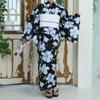 RAVIR Yukata Black with a Pale Wisteria Floral This Set Includes a Fluffy Obi and One Size Fits Women's 3-Piece Set Pattern. Fluffy, Sandals. All.