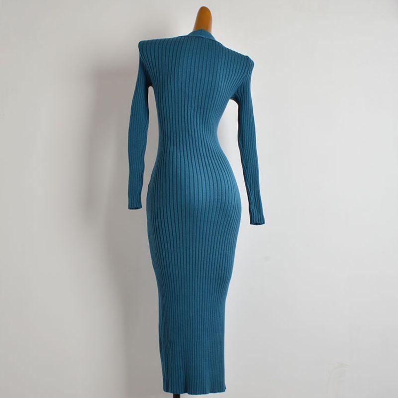 French Style Retro Pure Color Halter V-neck Cross Knitting Dress Women's Tight Waist Slim Looking Hip Split Long Skirt